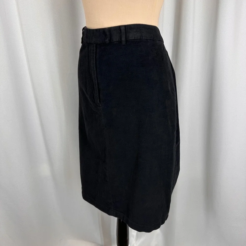 Vtg LL Bean‎ Womens Black Cotton Pencil Skirt Size 12 Reg Knee Length Back Vent